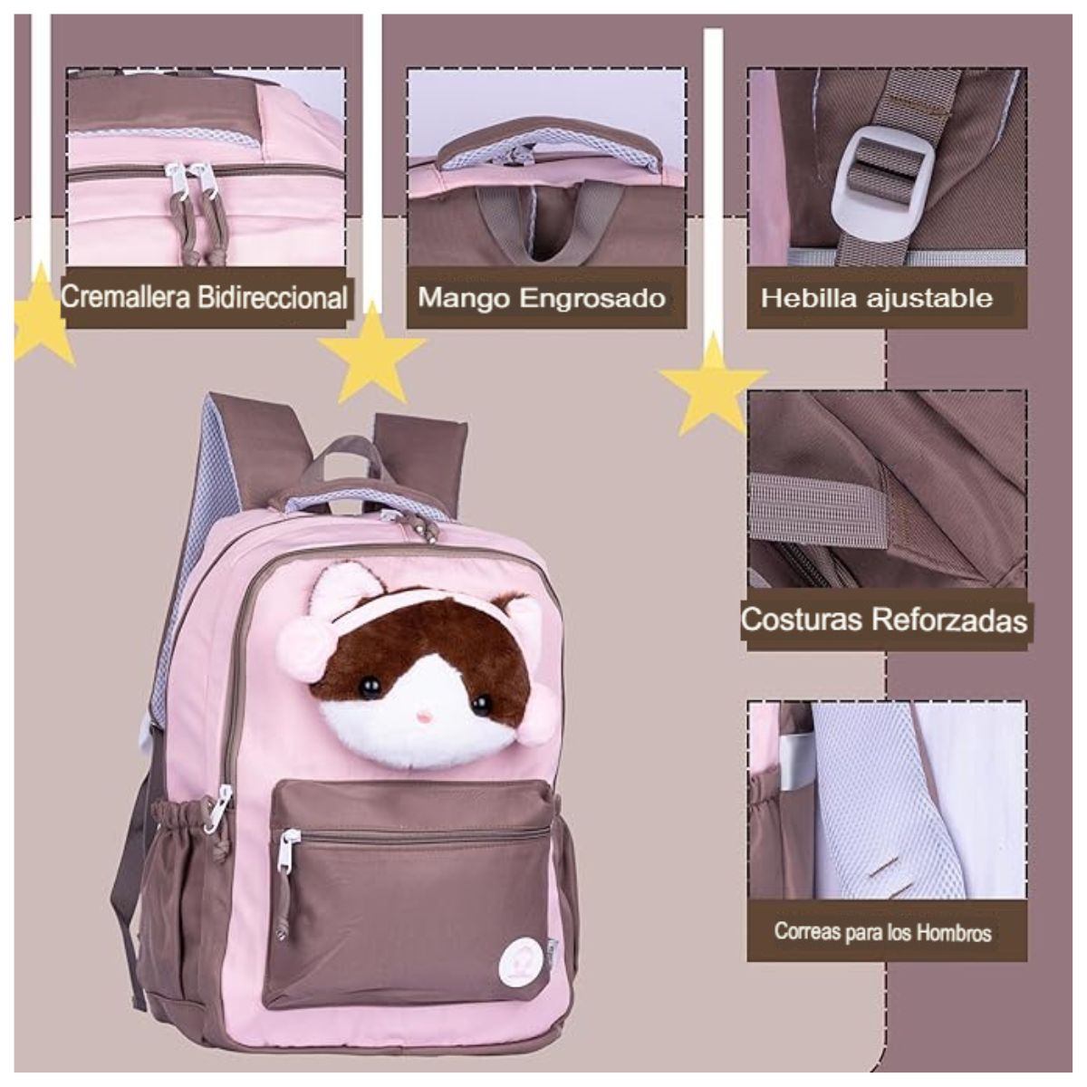 Mochila Animalito Orejeras Gatito Rosa