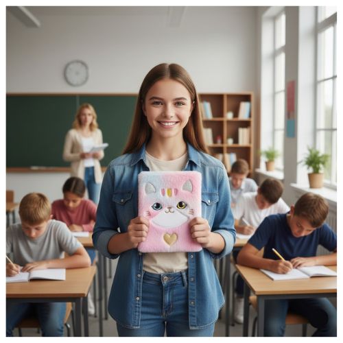 Cuaderno de Nota Gatico Afelpado Bicolor